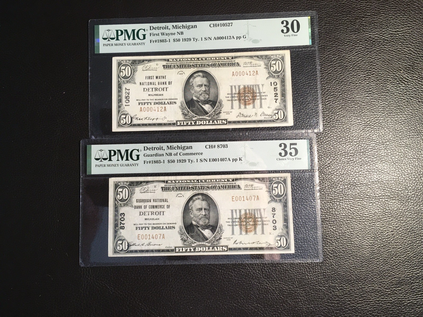 2 50.00 1929 national Detroit Michigan PMG 35 choice very fine PMG 30 very fine 2 50.00 1929 national Detroit Michigan PMG 35 choice very fine PMG 30 very fine