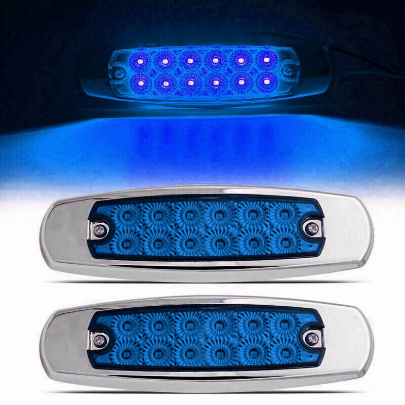 2pcs Blue Side Marker Lights Clearance 12 LED Truck Trailer Peterbilt 12V