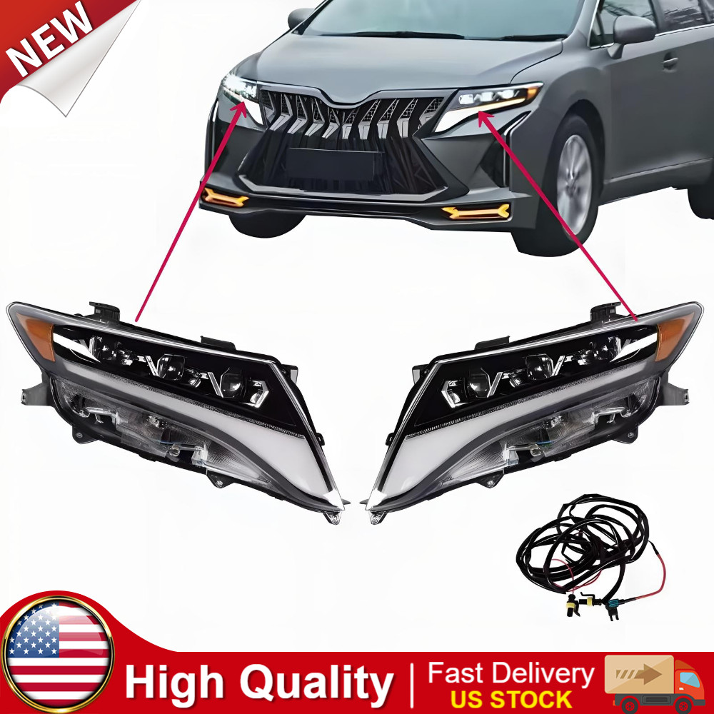 New For 2009-2016 Toyota Venza LED Headlights Headlamps Projector DRL Black Set
