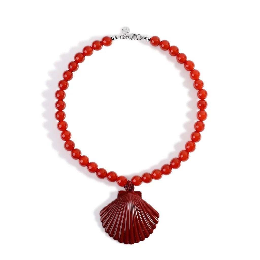 NEW Mayamar Red Wine Beaded Agate Necklace Shell Charm Pendant Beach Nautical