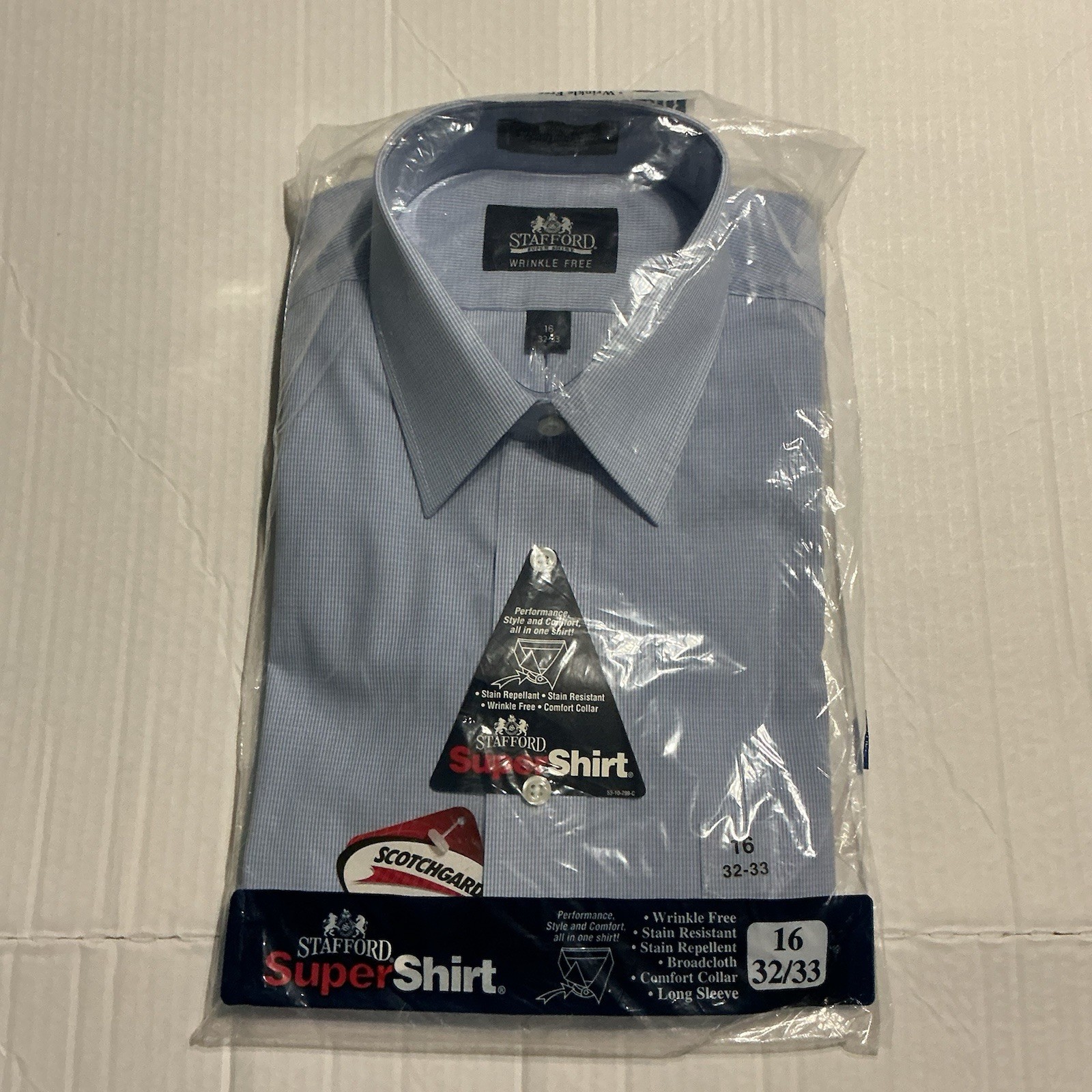 Stafford Super Shirt Wrinkle Free Stain Resistant Blue Stripe Tailored 16 32/33