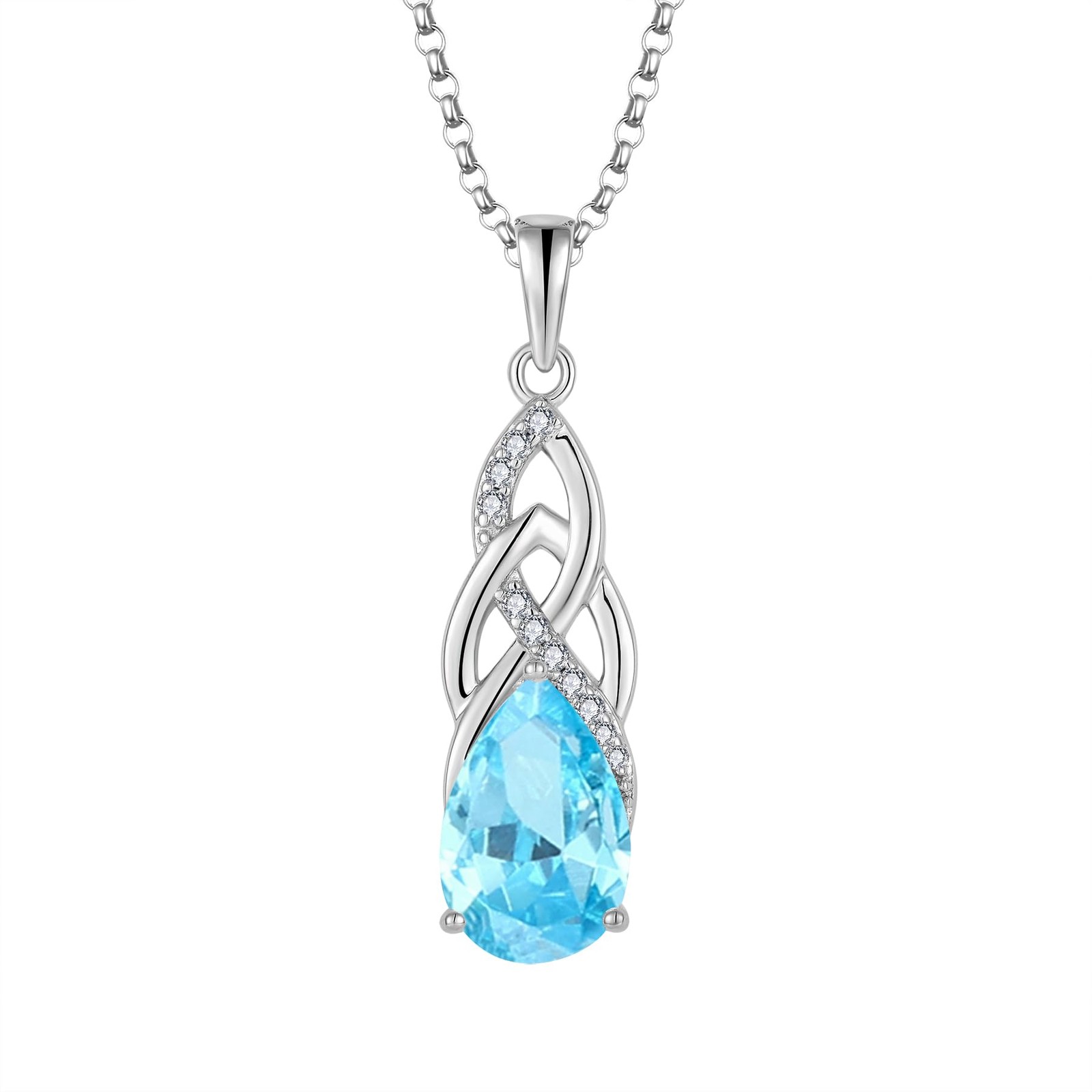 Celtic Knot Infinity Necklace 925 Sterling Silver 8 * 12mm March Birthstone A...