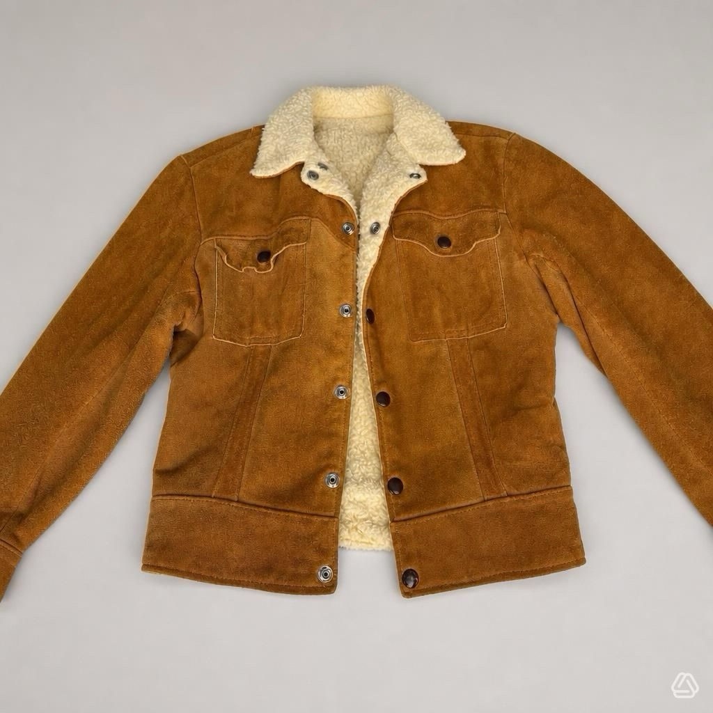 Vtg 70s BAY RIVER OF SAN JOSE Suede Leather Sherpa Rancher Jacket Western Size S