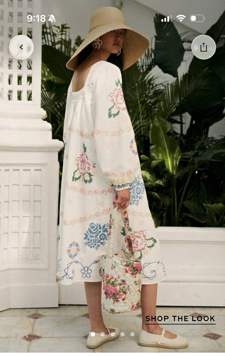 Sézane x Andion Keisha White Floral Embroidered Midi Square Neck Dress 34
