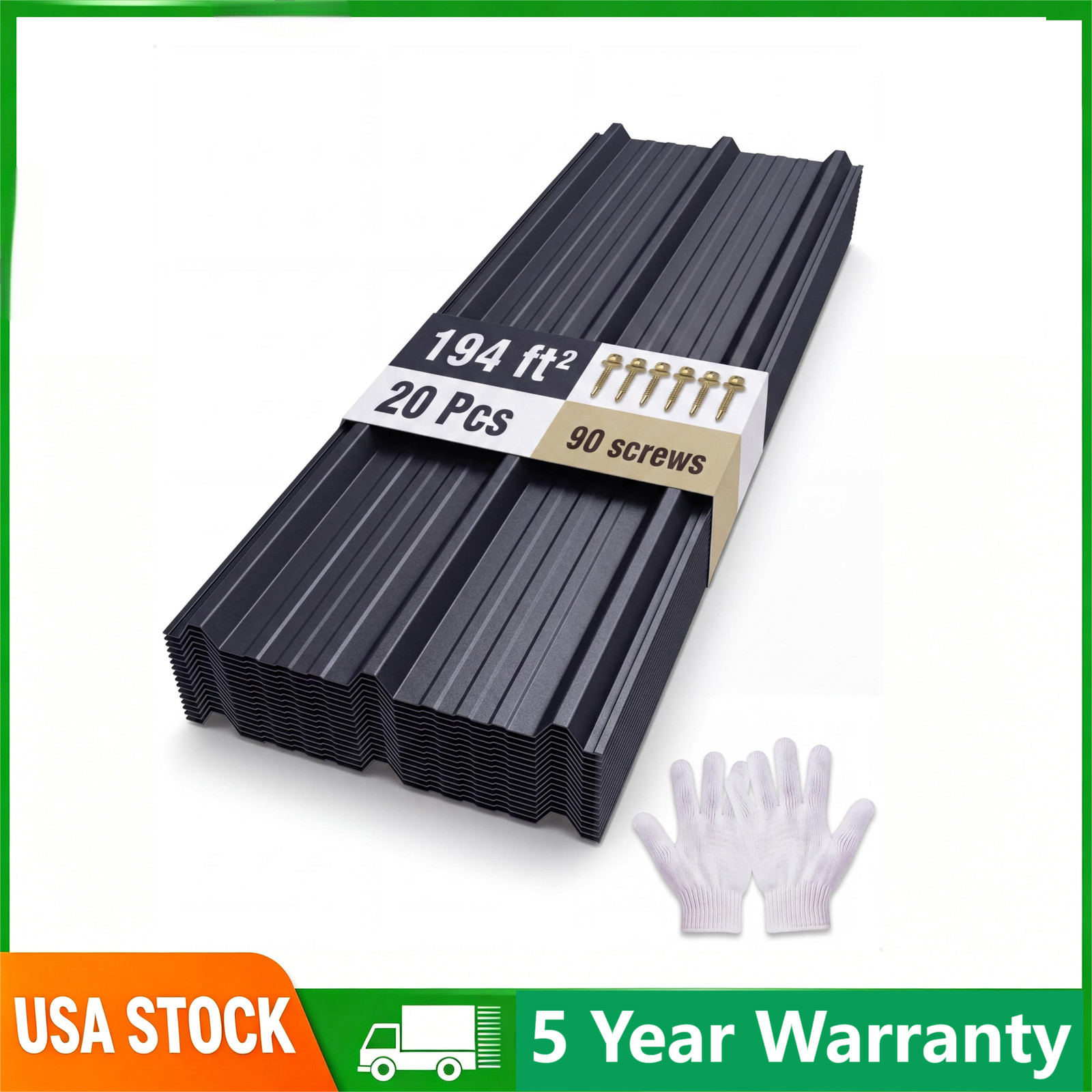 30 Pcs Ribbed Metal Roofing Panels 43.3x19.7 in 178 Sq Ft Galvanized Steel