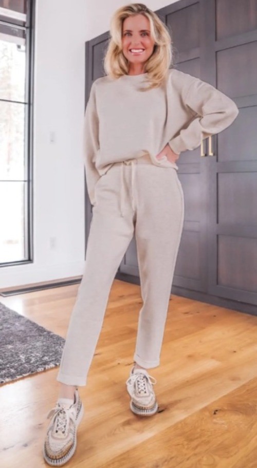 NEW Spanx Air Essentials Tapered Pants & Crewneck Sweatshirt Oatmeal Heather Set