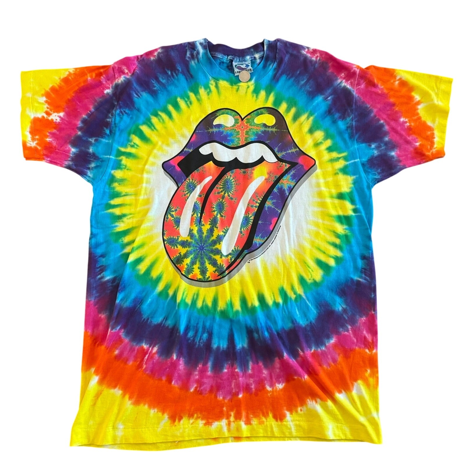 Vintage 1994 Rolling Stones Fractal Tongue Liquid Blue Tie Dye T-Shirt XL w/ COA