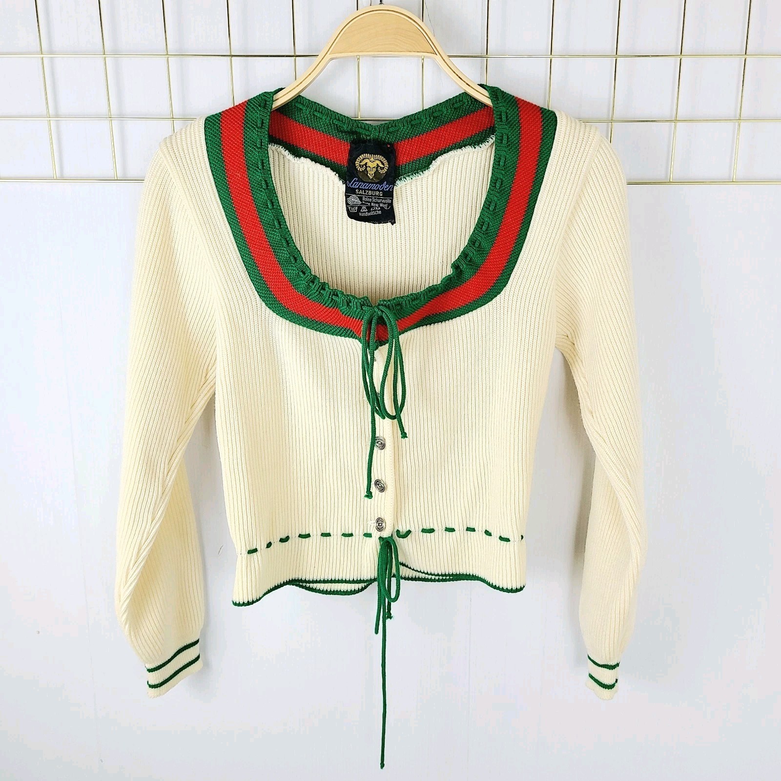 Lanamoden Salzburg Womens Sweater Small Front Tie Peplum Vintage Cardigan- Read