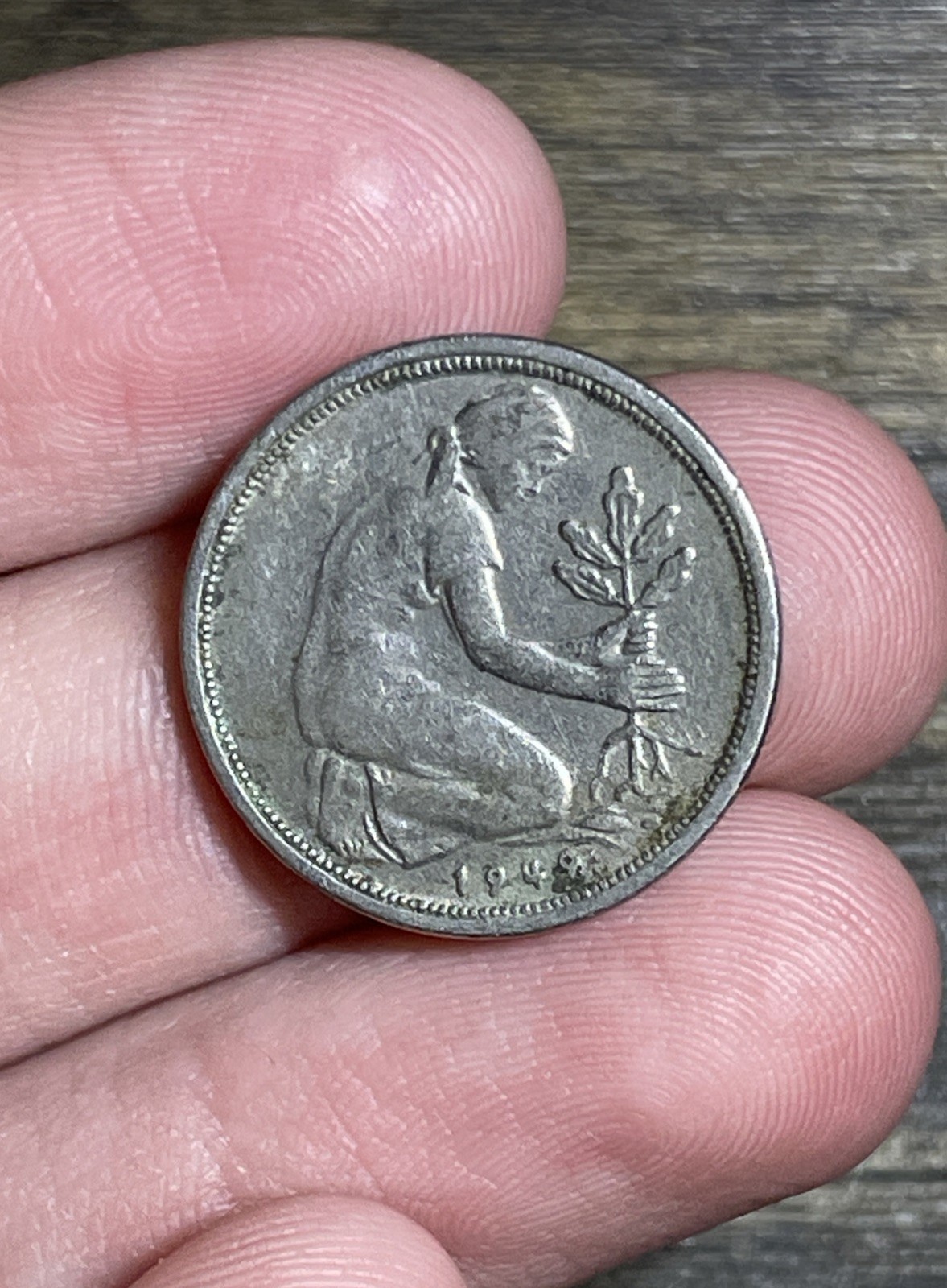 1949 D Germany 50 Pfennig Coin