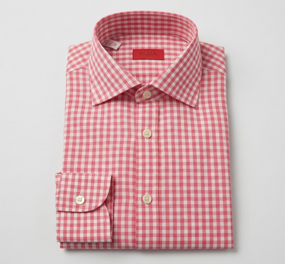 Isaia Gingham Red White Dress Shirt Cotton Point Collar Slim Fit 15 1/2 I 39 Isaia Gingham Red White Dress Shirt Cotton Point Collar Slim Fit 15 1/2 I 39