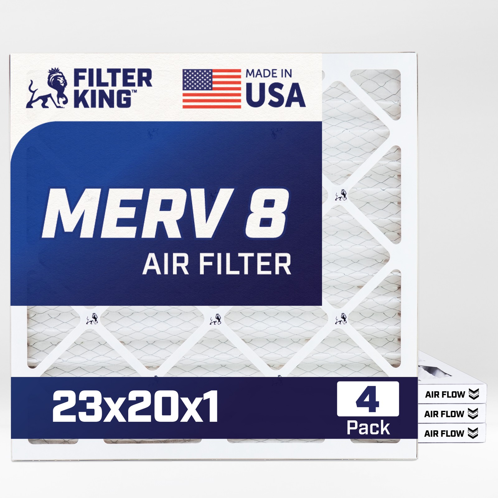 Filter King 23x20x1 Air Filter 4-PACK MERV 8 Actual Size 23 x 20 x .75 Filter King 23x20x1 Air Filter 4-PACK MERV 8 Actual Size 23 x 20 x .75