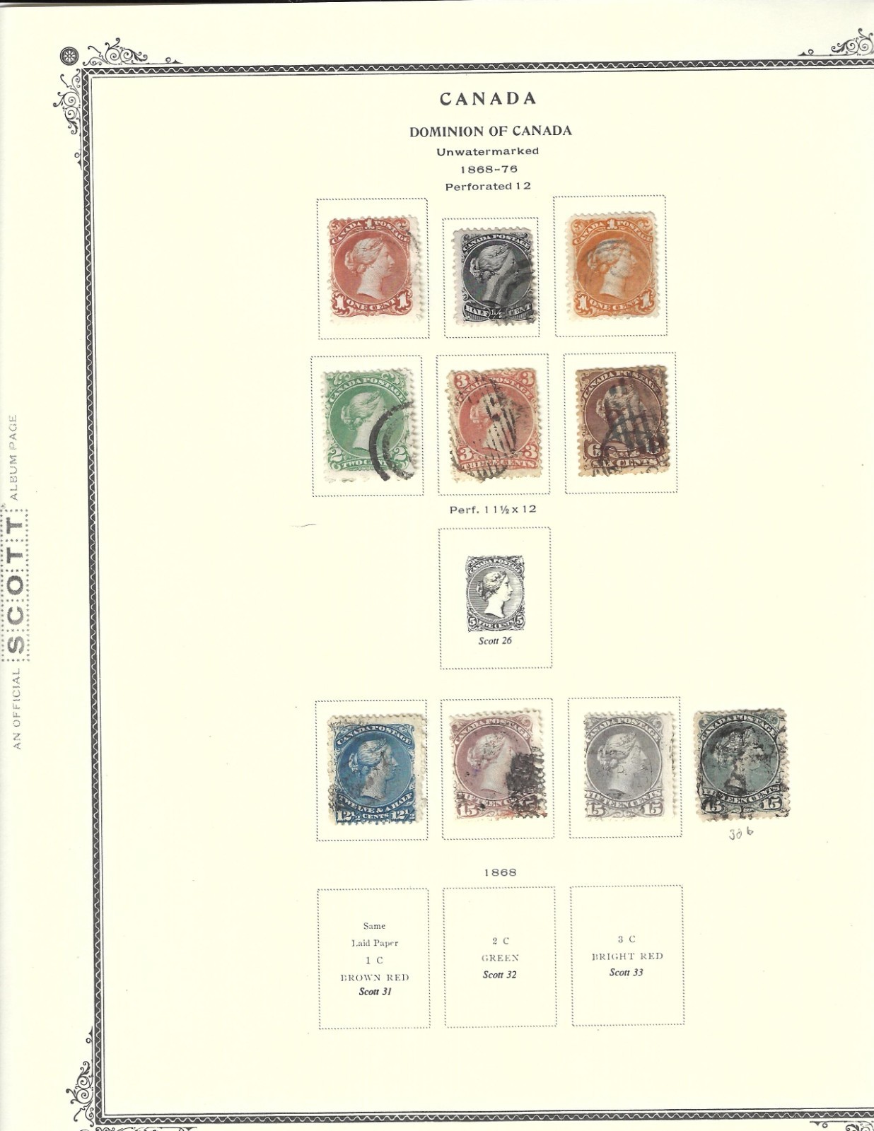 Silk's Stamps - Canadian Collection (1868-76) from GREAT Scott Album Cat $1,010