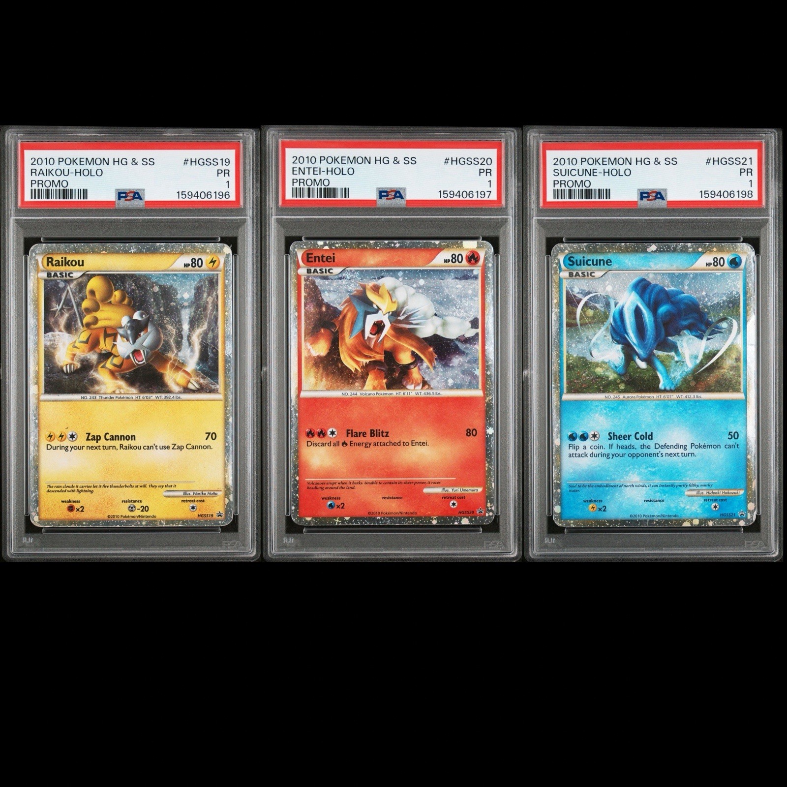 PSA 1 Sequential Raikou Entei Suicune HGSS19 - #21 Holos 2010 Promo Pokémon PR