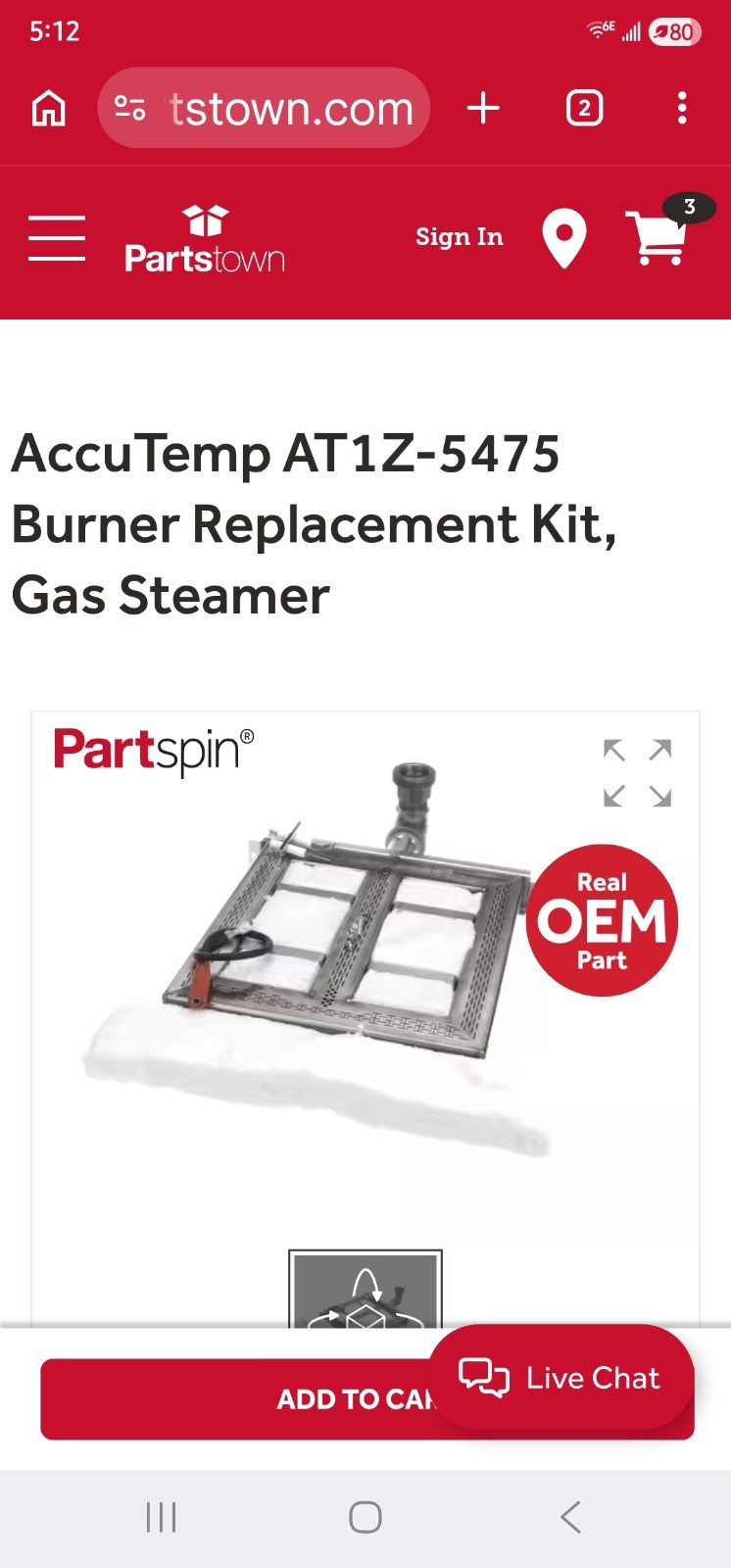 Accutemp Steamer Burner  _ at1z-5475