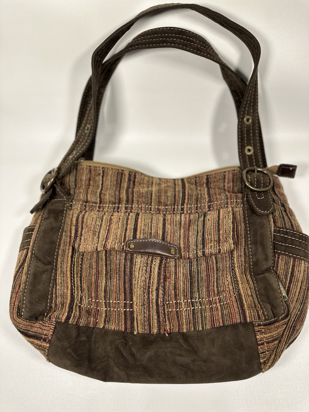 Vintage Fossil Presley Satchel Striped Fabric Tapestry Hobo Shoulder Purse Y2K Vintage Fossil Presley Satchel Striped Fabric Tapestry Hobo Shoulder Purse Y2K