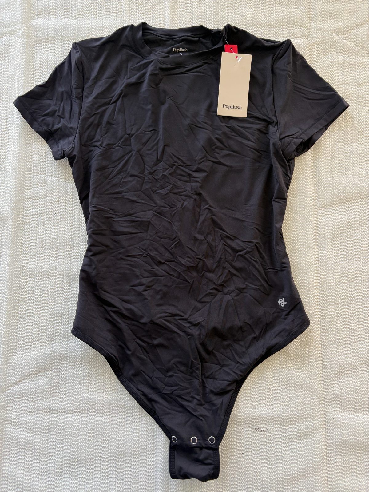 Popilush Shapewear Bodysuit Womens S Black Short Sleeve Tummy Control Thong NWT