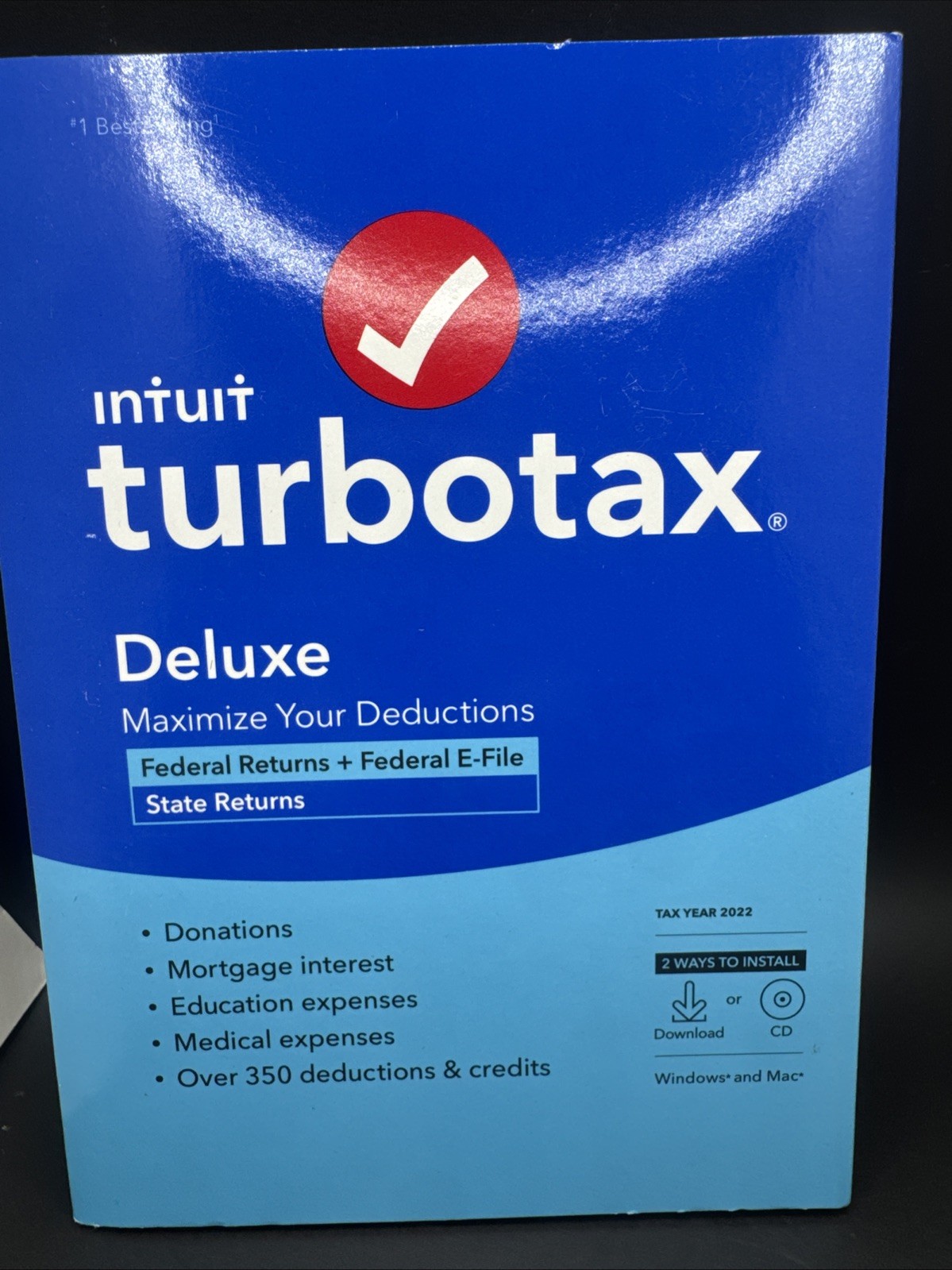 Turbotax Deluxe 2022 Federal Returns E-File + State Physical CD w license PC/MAC