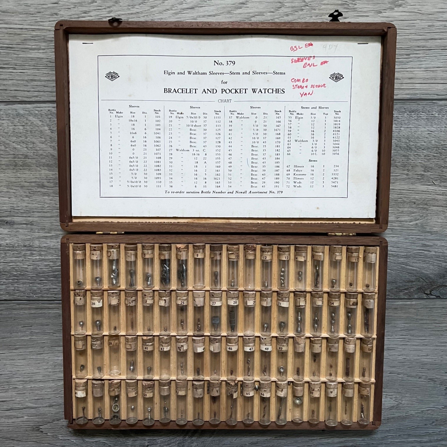 Vintage Newall No 379 Elgin Waltham Watch Stems Sleeves Parts Case Vintage Newall No 379 Elgin Waltham Watch Stems Sleeves Parts Case