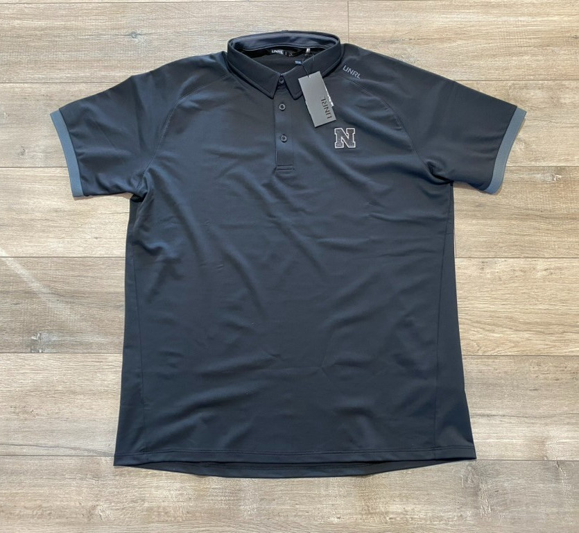 UNRL X Nebraska Cornhuskers Mens L Short Sleeve Polo Stretch Golf Athletic Black