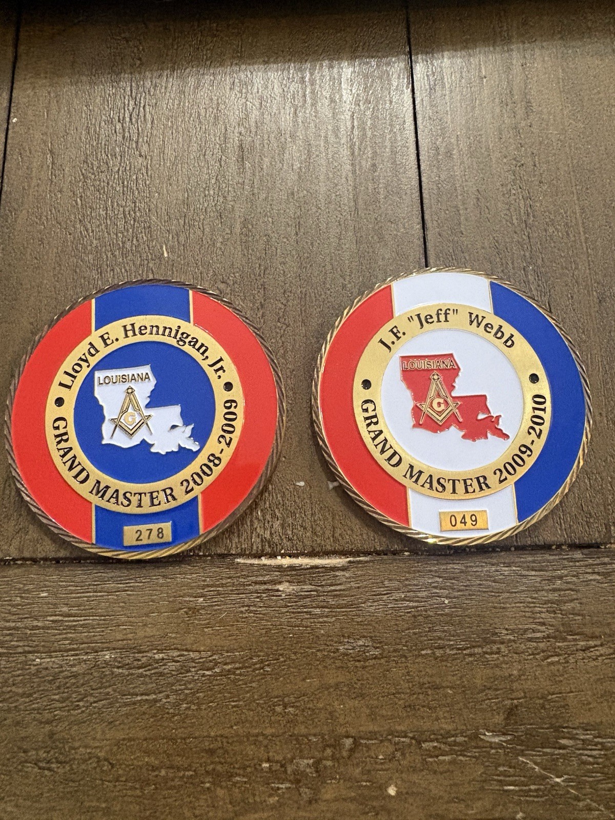 The Grand Lodge Of Louisiana (2) Large Tokens The Grand Lodge Of Louisiana (2) Large Tokens
