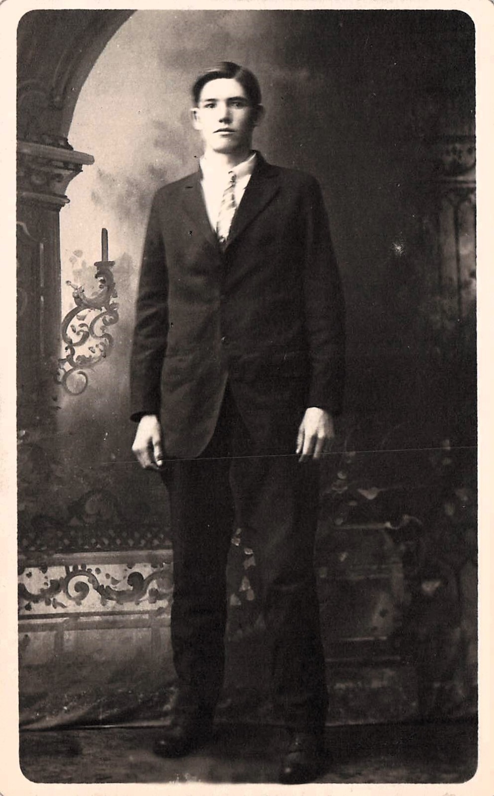 RPPC Antique Cabinet Card Man Boy Odd Very Tall Gigantism Photo Postcard G15