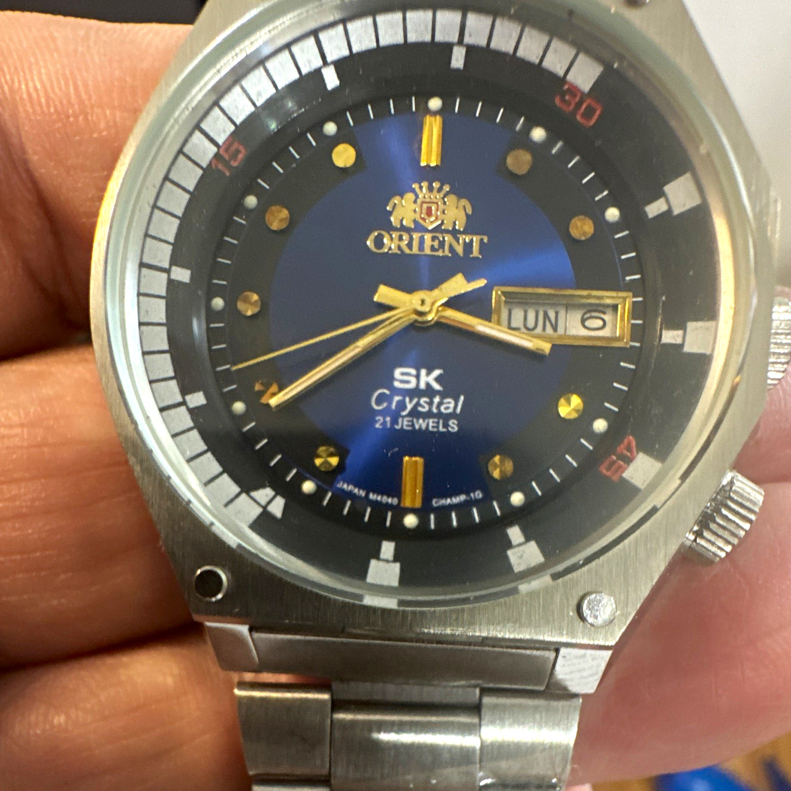 Orient SK Crystal Automatic 21 Jewels Blue Dial Day/Date SS Bracelet Watch Orient SK Crystal Automatic 21 Jewels Blue Dial Day/Date SS Bracelet Watch