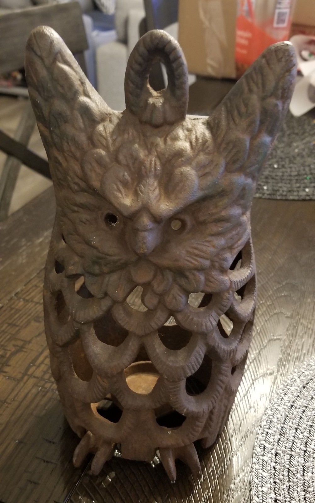 Vintage Japanese Antique Cast Iron Owl Lantern Home Decor 9.5\
