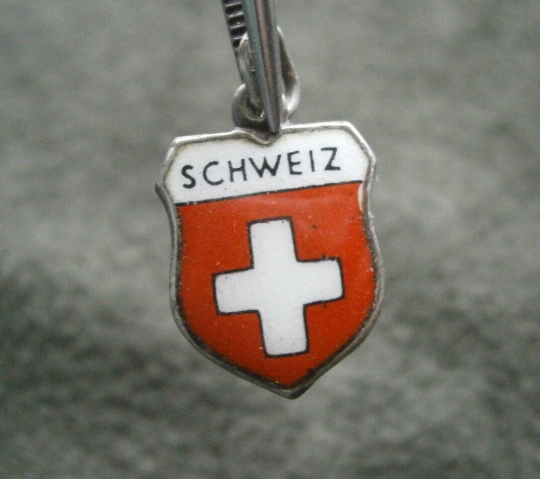 Schweiz Switzerland Vintage REU 800 Silver Enamel Travel Shield Charm