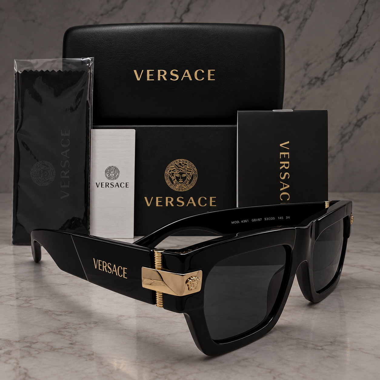 VERSACE VE4464 Black Grey Men\'s 55 mm Sunglasses VERSACE VE4464 Black Grey Men\'s 55 mm Sunglasses