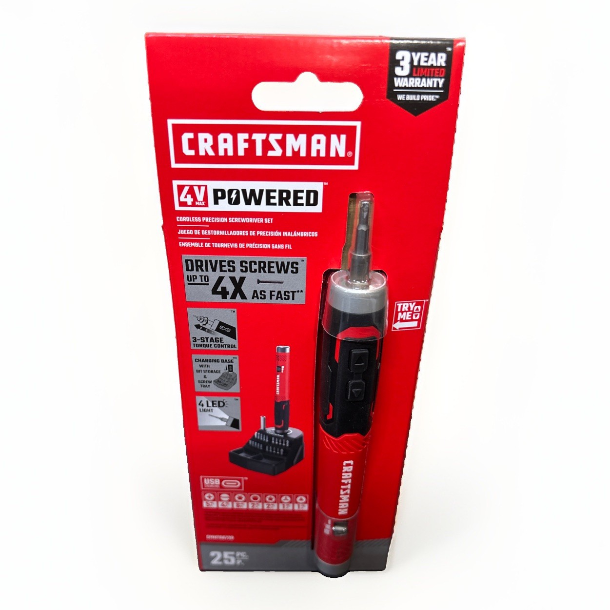 Craftsman 4V Cordless Screwdriver LED 25-Piece Set New Craftsman 4V Cordless Screwdriver LED 25-Piece Set New