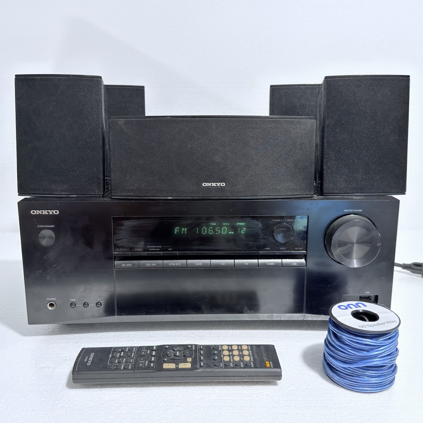 Vintage ONKYO Receiver HT-R397 & 5 Speaker Bundle SKC SKF SKR -395 ALL TESTED