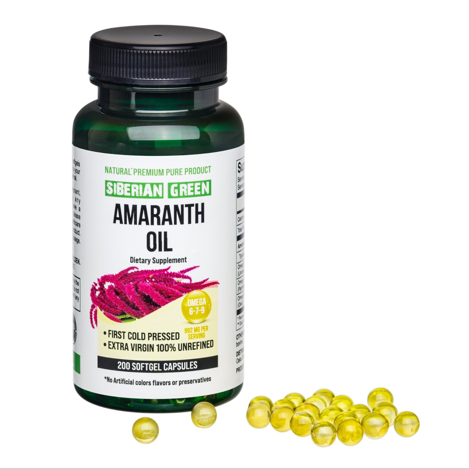 Siberian Amaranth Oil 200 Caps Cold Pressed Unrefined Wild Harvested 1000mg