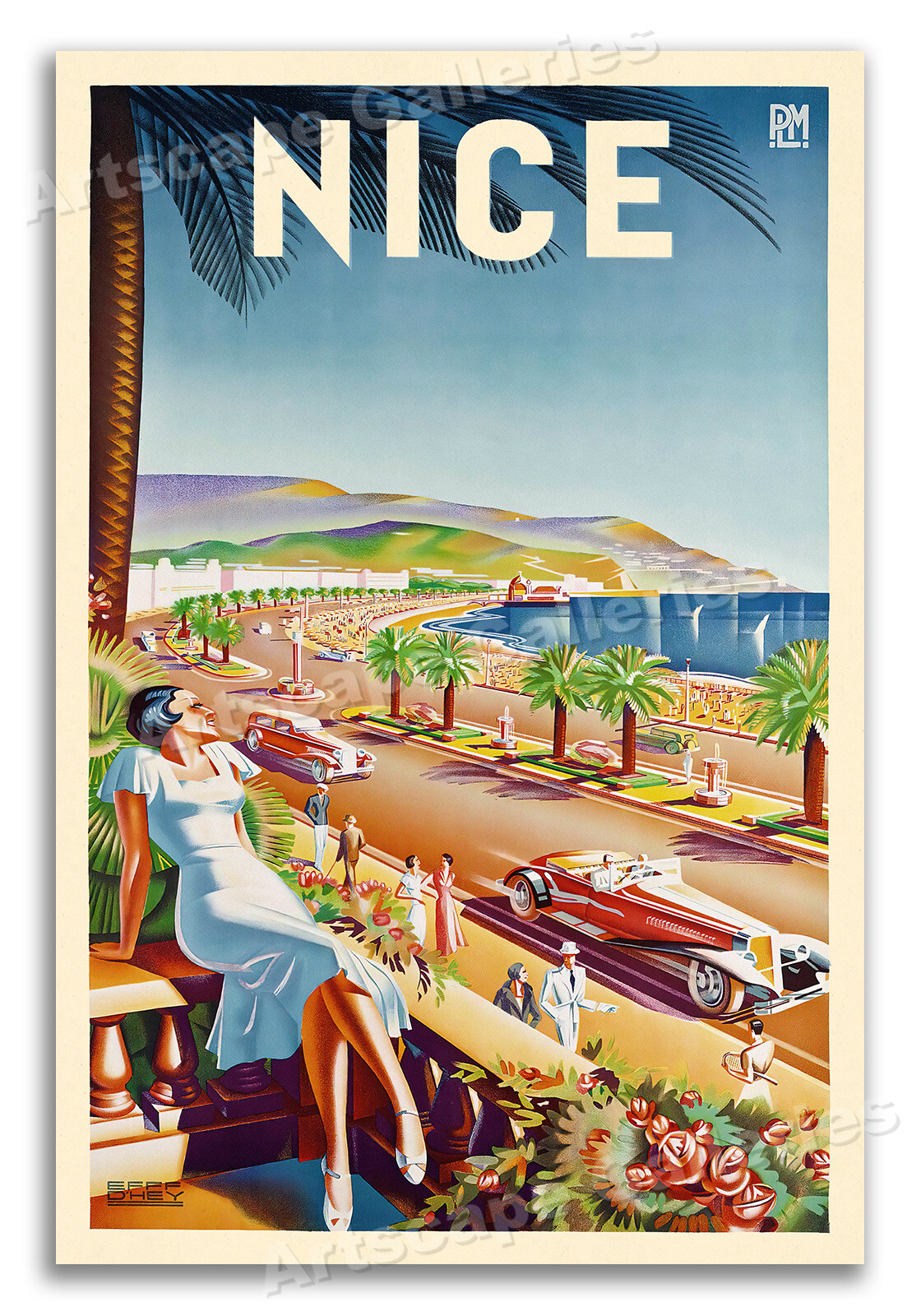 Nice France 1930s Vintage Style French Riviera Beach Travel Poster - 16x24