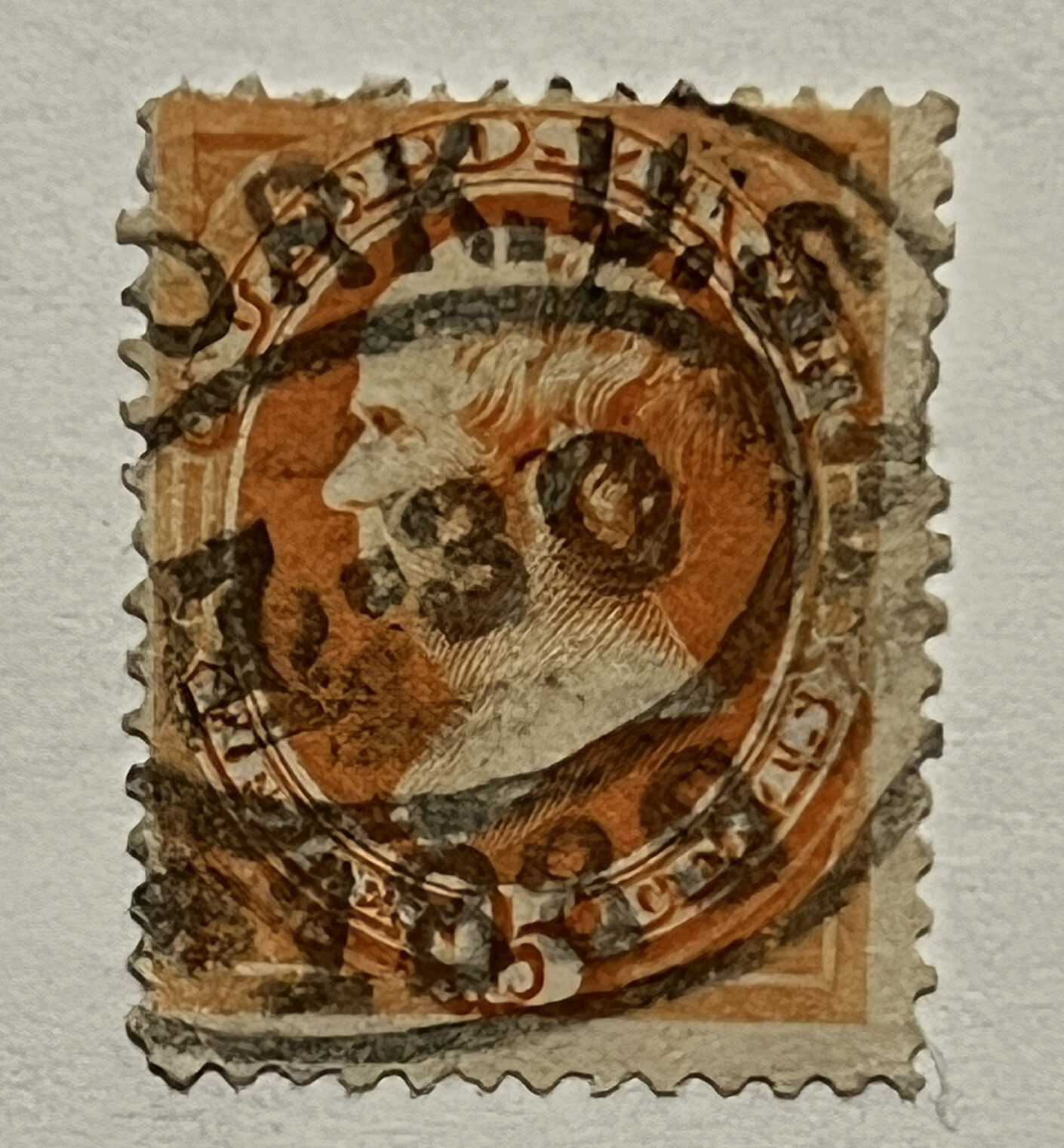 1870-1880 US 15C STAMP DANIEL WEBSTER WITH GORGEOUS OVAL NEW YORK SON CANCEL 1870-1880 US 15C STAMP DANIEL WEBSTER WITH GORGEOUS OVAL NEW YORK SON CANCEL