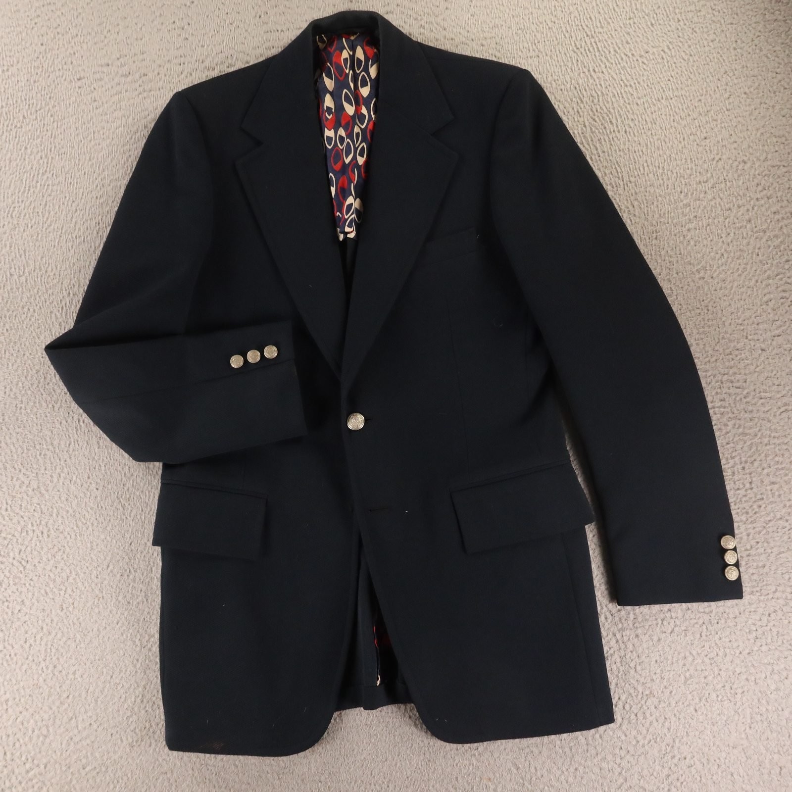 VTG Cavalier Jacket 36L Blue Polyester Blazer Crested Buttons Sport Coat VTG Cavalier Jacket 36L Blue Polyester Blazer Crested Buttons Sport Coat