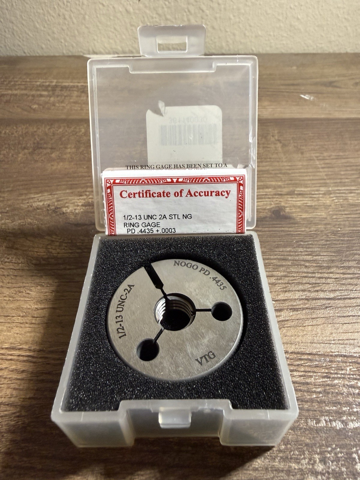 Vermont Gage 1/2-13 UNC 2A NO GO Thread Ring Gage MPN 361140030