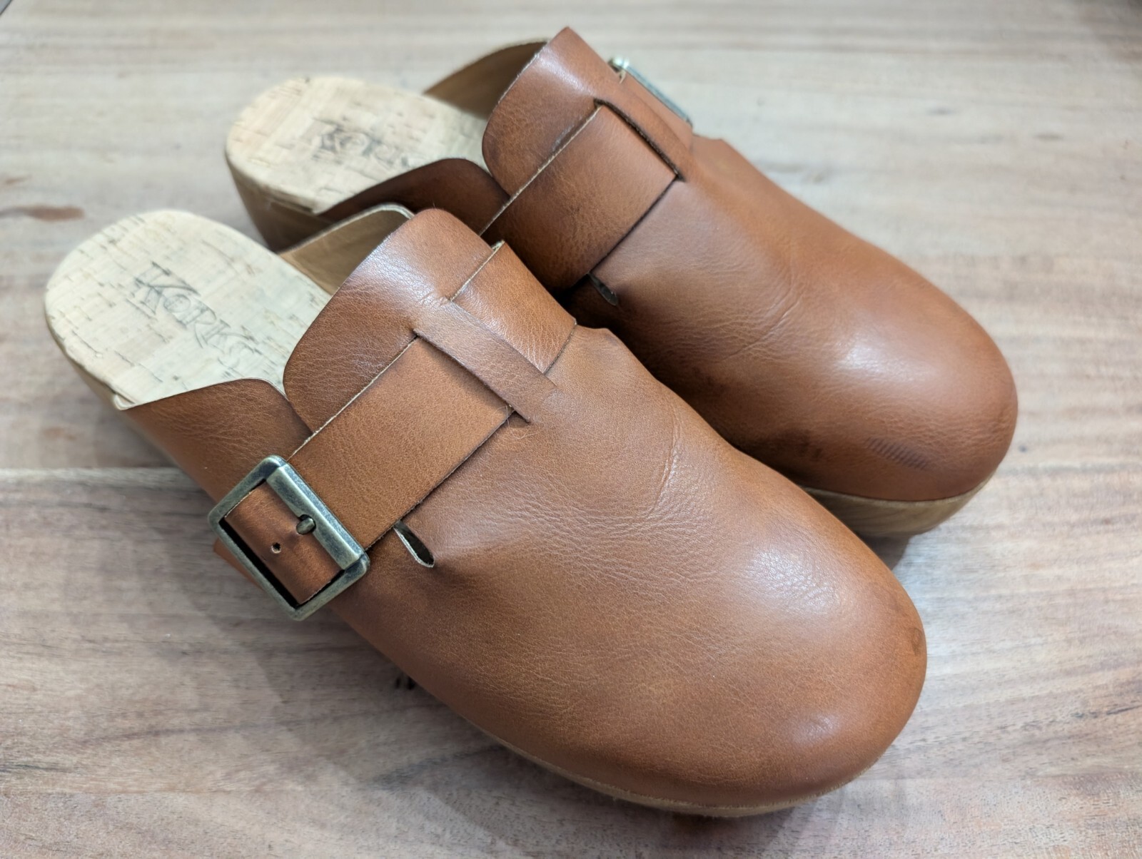 Korks by Kork-Ease Frankie Platform Wedge Clogs Brown Leather Buckle Women\'s 8