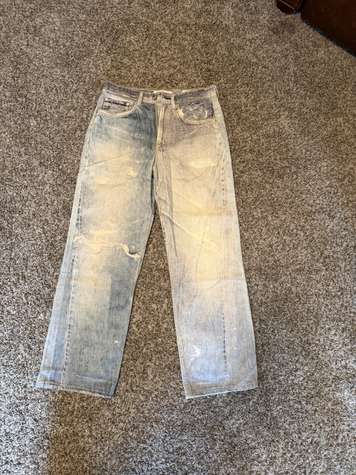 Our Legacy Men\'s Light Wash Distressed Straight  third cut denim