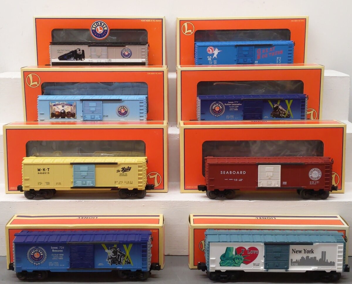 Lionel O Assorted Boxcars 6-29236, 6-29285, 6-19949, 6-29284, 6-29226 [8] LN/Box