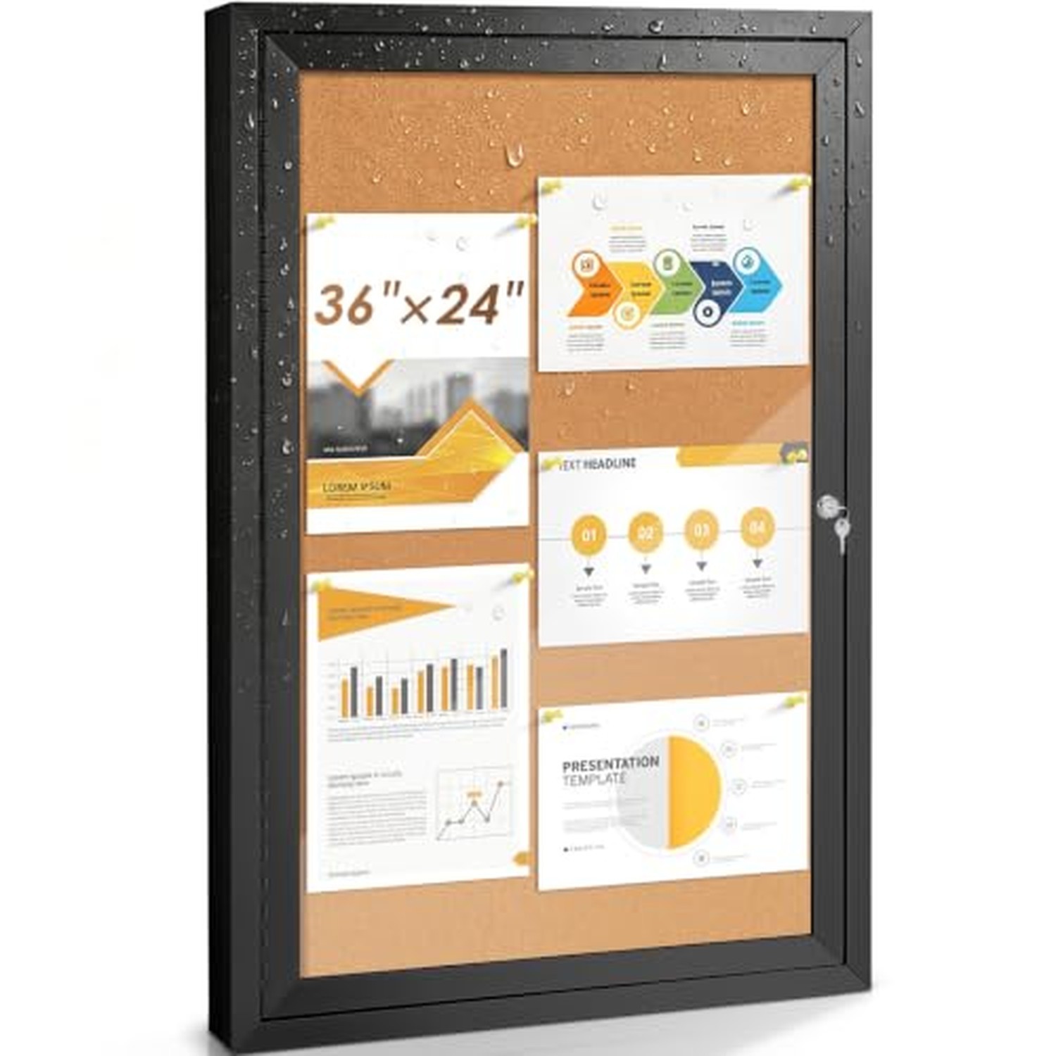 SWANCROWN 36x24in Outdoor Enclosed Bulletin Board, Black Frame Display Case