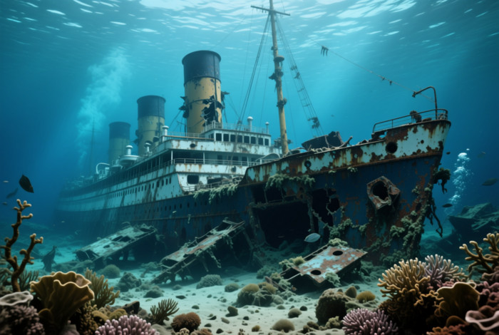 Shipwreck 1900s Ocean Liner Sea Floor Bow Poster Sea Poster Art Print 24 x 16 in