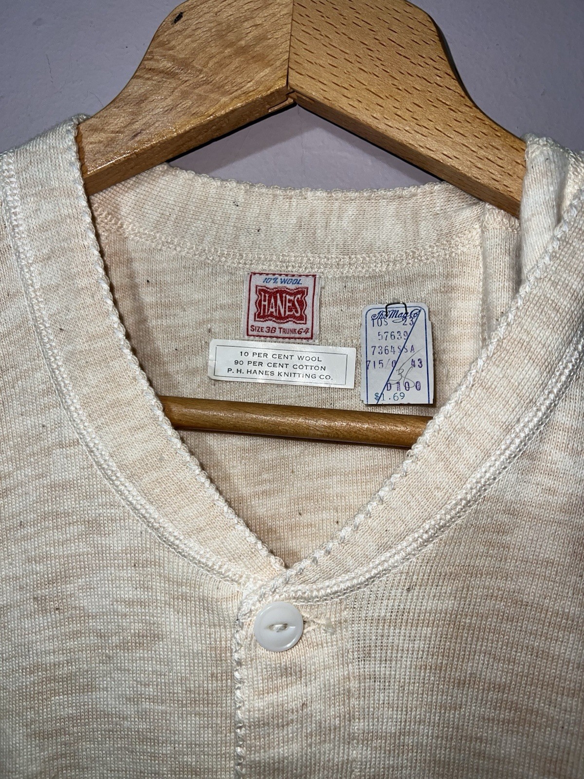 VINTAGE DEADSTOCK 1940’s HANES WOOL COTTON BLEND THERMAL UNDERWEAR FULL BODY 38