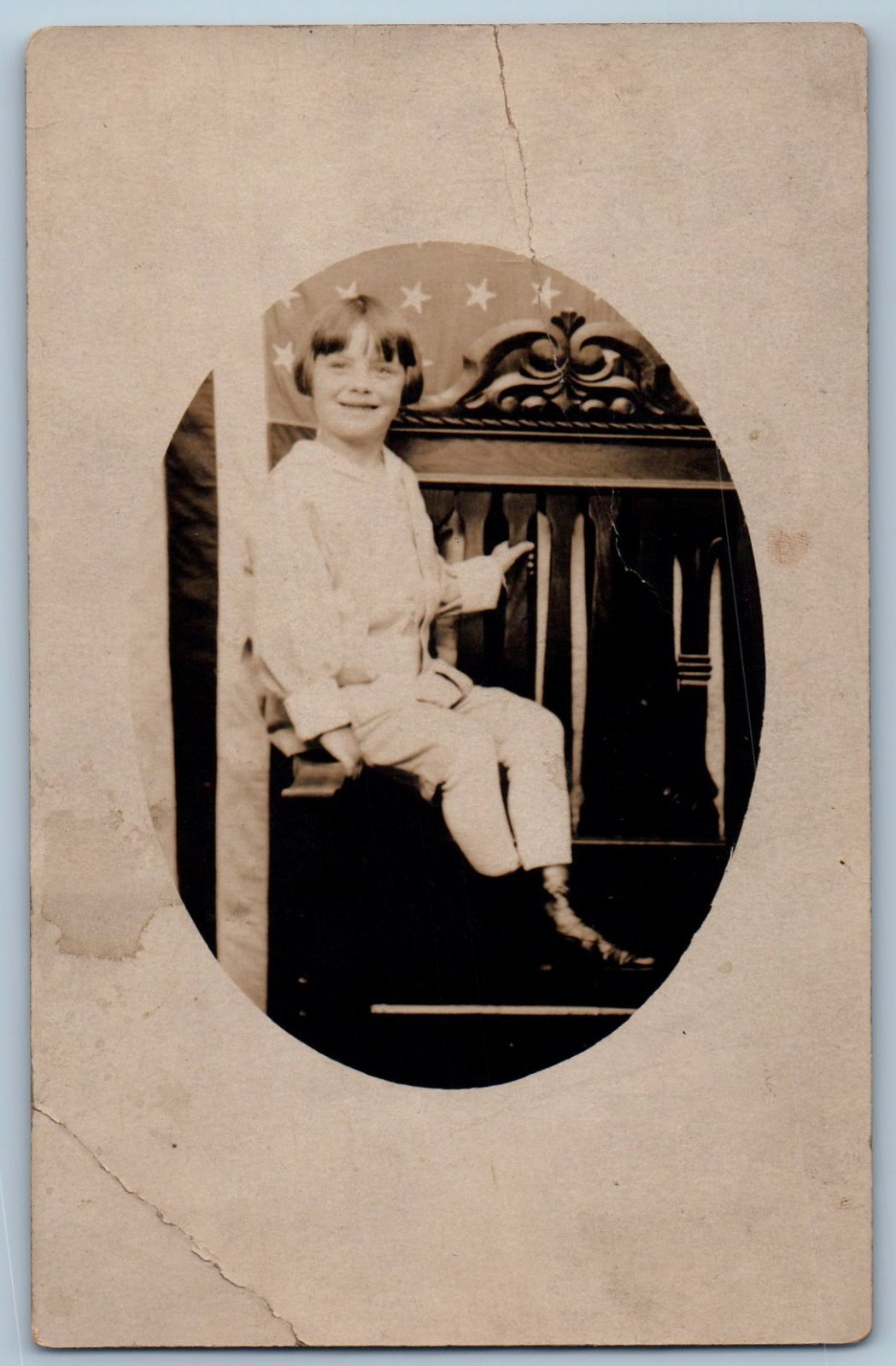 c1910's Child Girl Down Syndrome Patriotic RPPC Photo Unposted Antique Postcard c1910's Child Girl Down Syndrome Patriotic RPPC Photo Unposted Antique Postcard