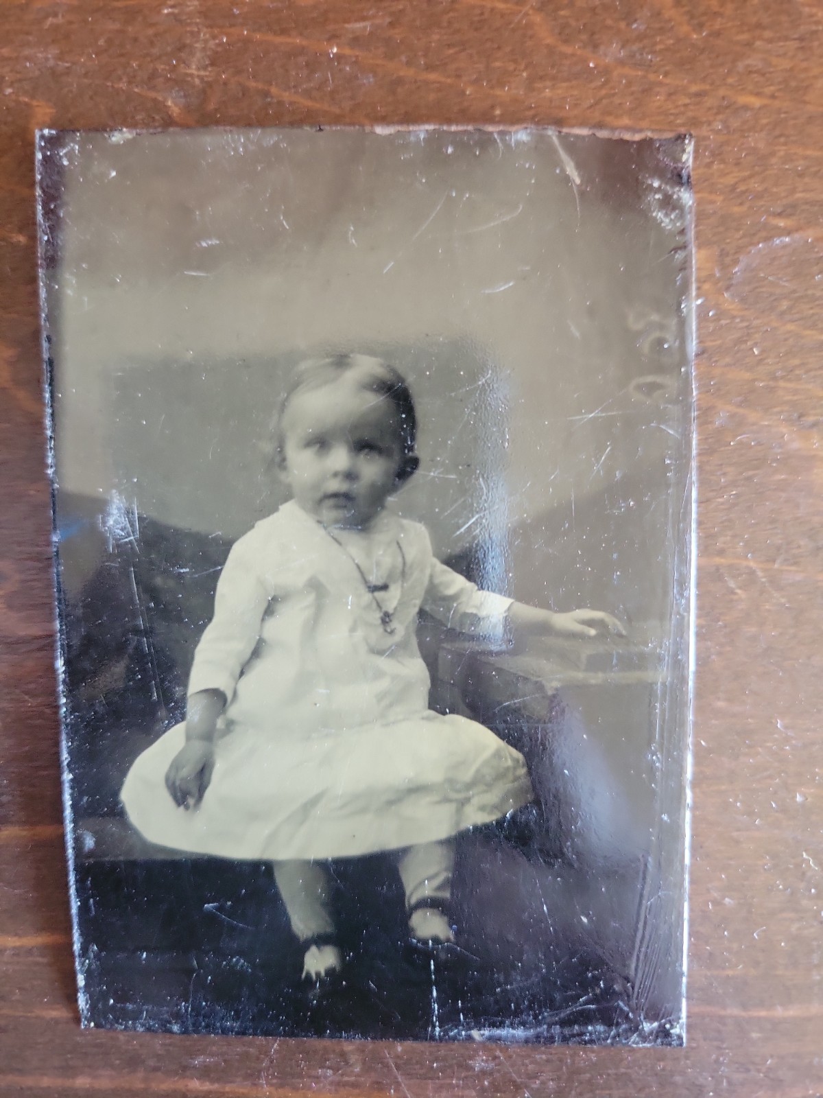 Antique Victorian Tintype Small Girl In Dress