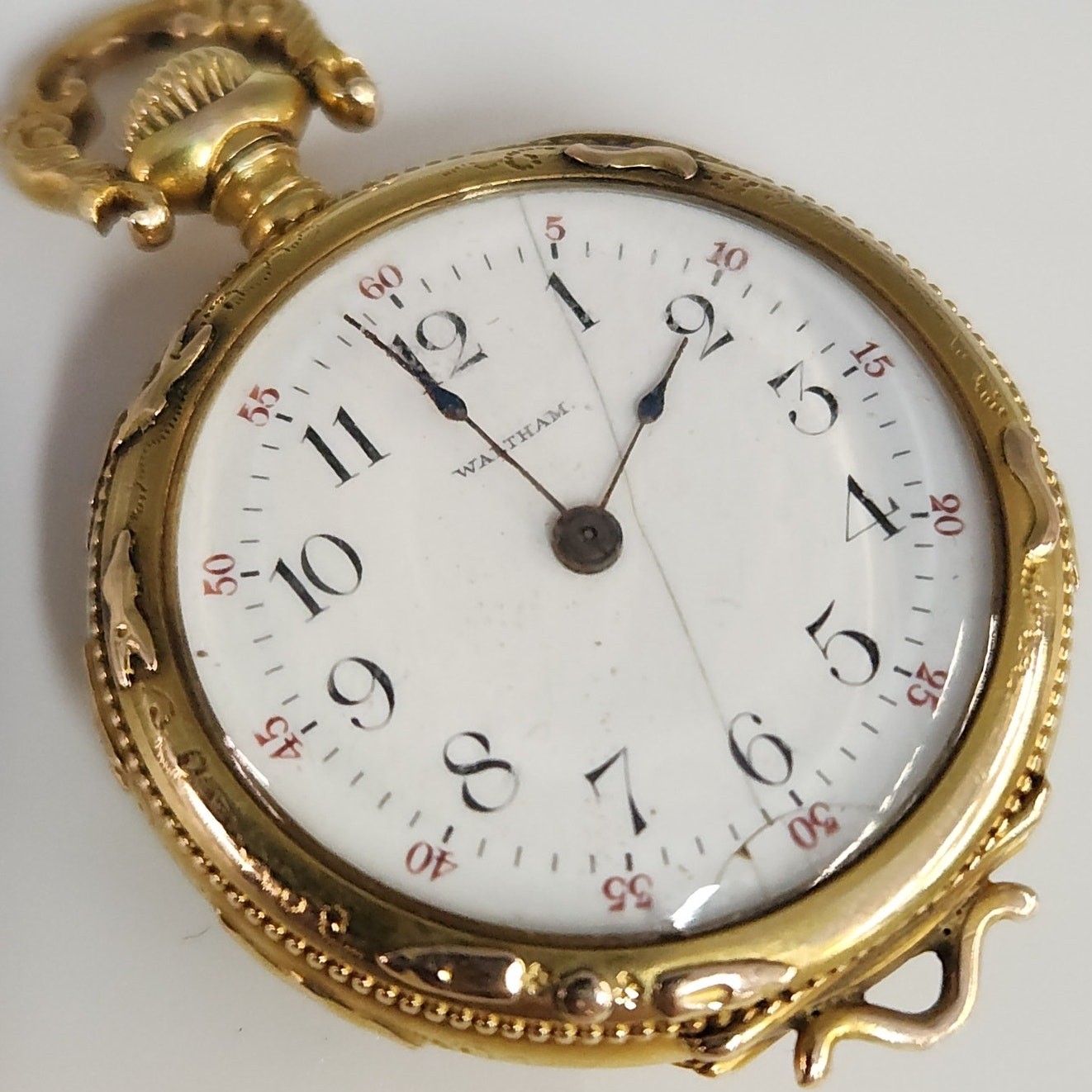 Antique  c.1901 Waltham 14k Solid Gold Diamond Manual Wind Pocket Watch