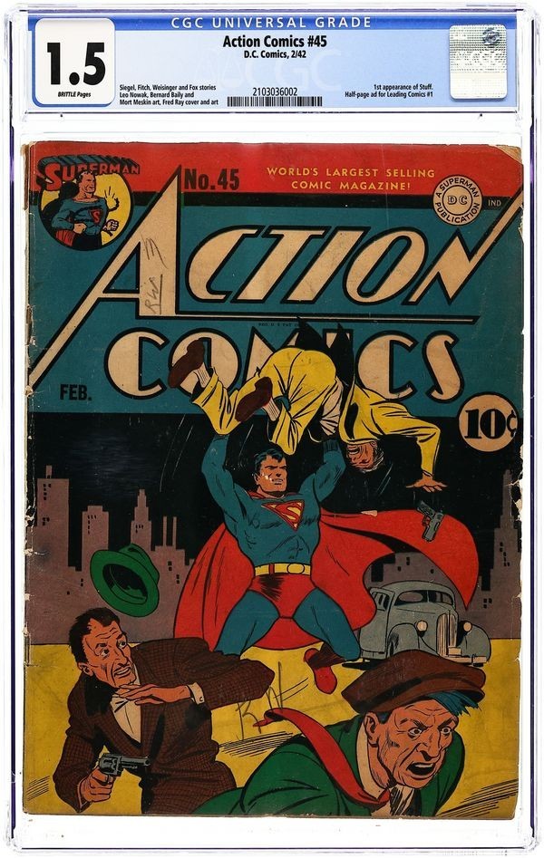1942 D.C. Comics Action Comics 45 CGC 1.5. 1st Appearance of Stuff. Superman.
