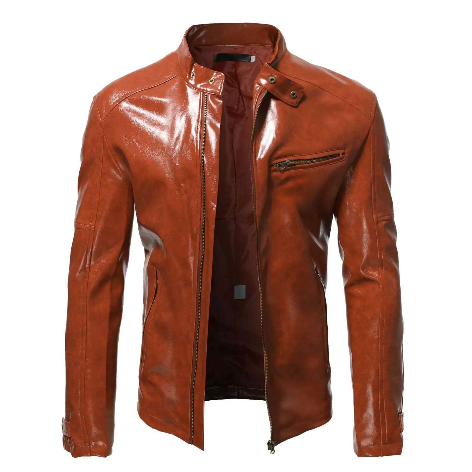Men Clothing 2025 Mens Fashion Leather Jacket Slim Fit Stand Collar PU Jacket Ma