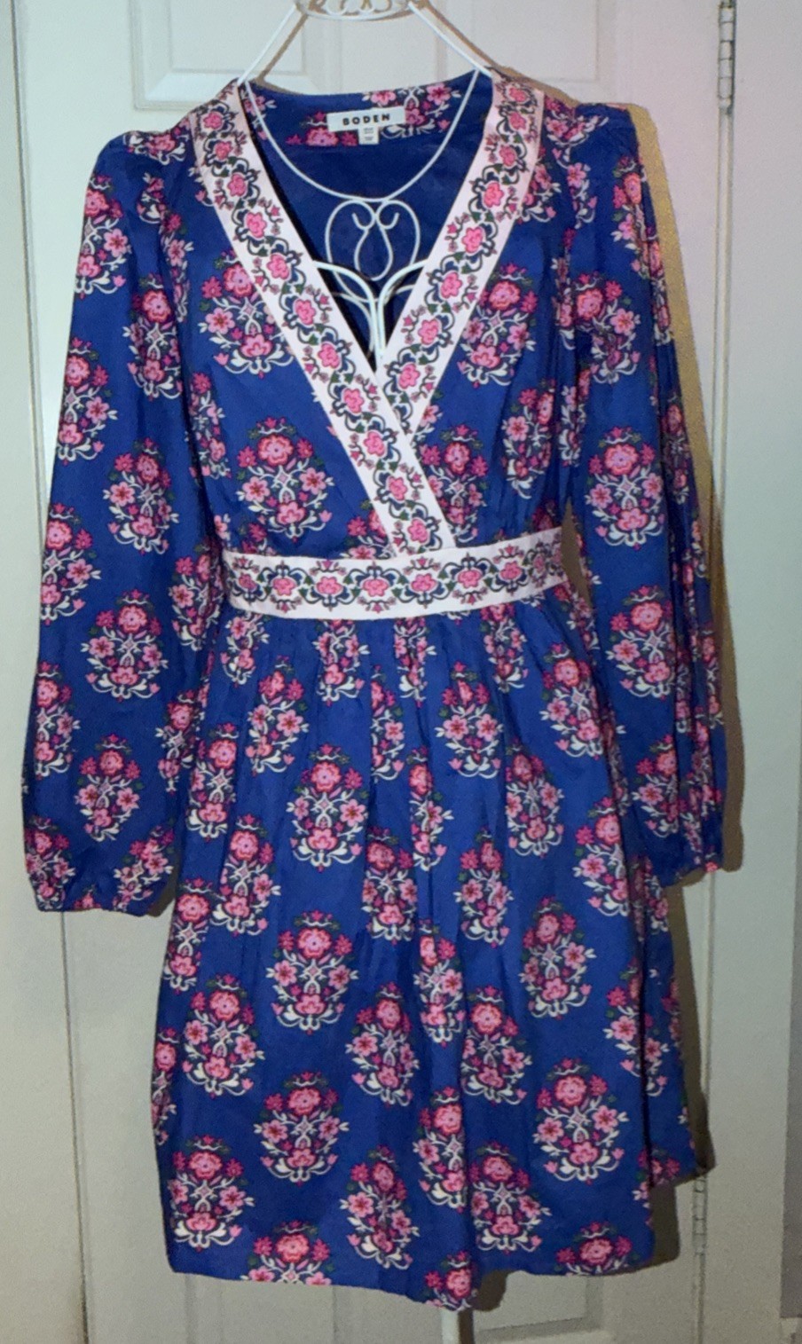 Boden Mya Cotton Bright Blue Wildflower Dress Floral Wedding Garden Party Sz 4
