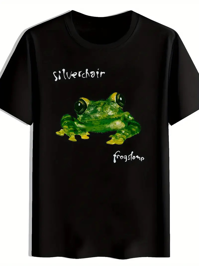 Men\'s Black T-Shirt | Silverchair & Frogstomp Print, Casual Crew Neck Short Slee