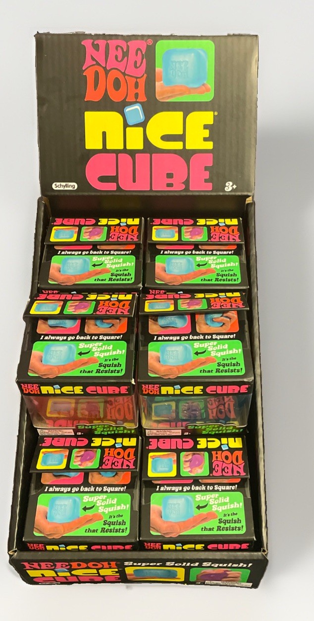 LOT OF 10 Schylling NeeDoh Nee Doh Nice Cubes & Display Box New LOT OF 10 Schylling NeeDoh Nee Doh Nice Cubes & Display Box New